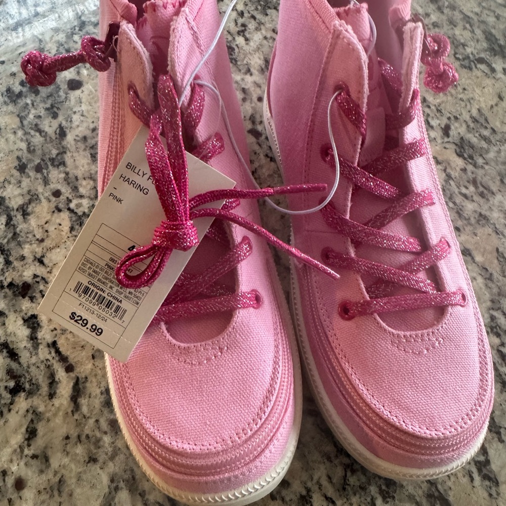 Kids' Pink High-Top Glitter Lace Canvas Sneakers